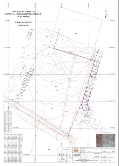 Topographic survey plan showing contours and boundaries