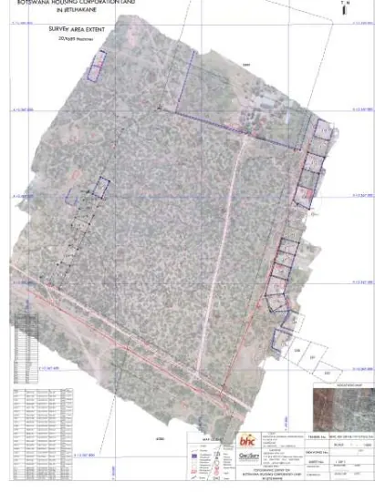 Topographic survey plan over an orthophoto of the surveyed site